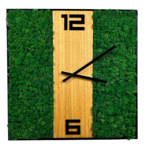 Zegar metalowy z drewnem VERDE LINEA 49 cm w kolorze ciemnozielonym