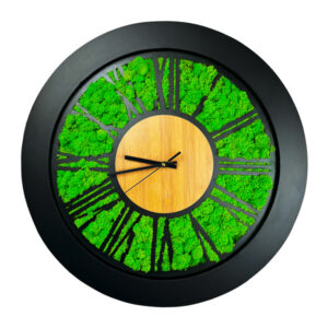 Zegar ścienny ROMA VERDE 50 cm z mchem chrobotkiem w kolorze jasnozielonym