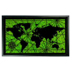 Obraz MAPMOSS WORLD 85 cm x 50 cm mapa świata z mchem chrobotkowym jasnozielonym w czarnej ramie